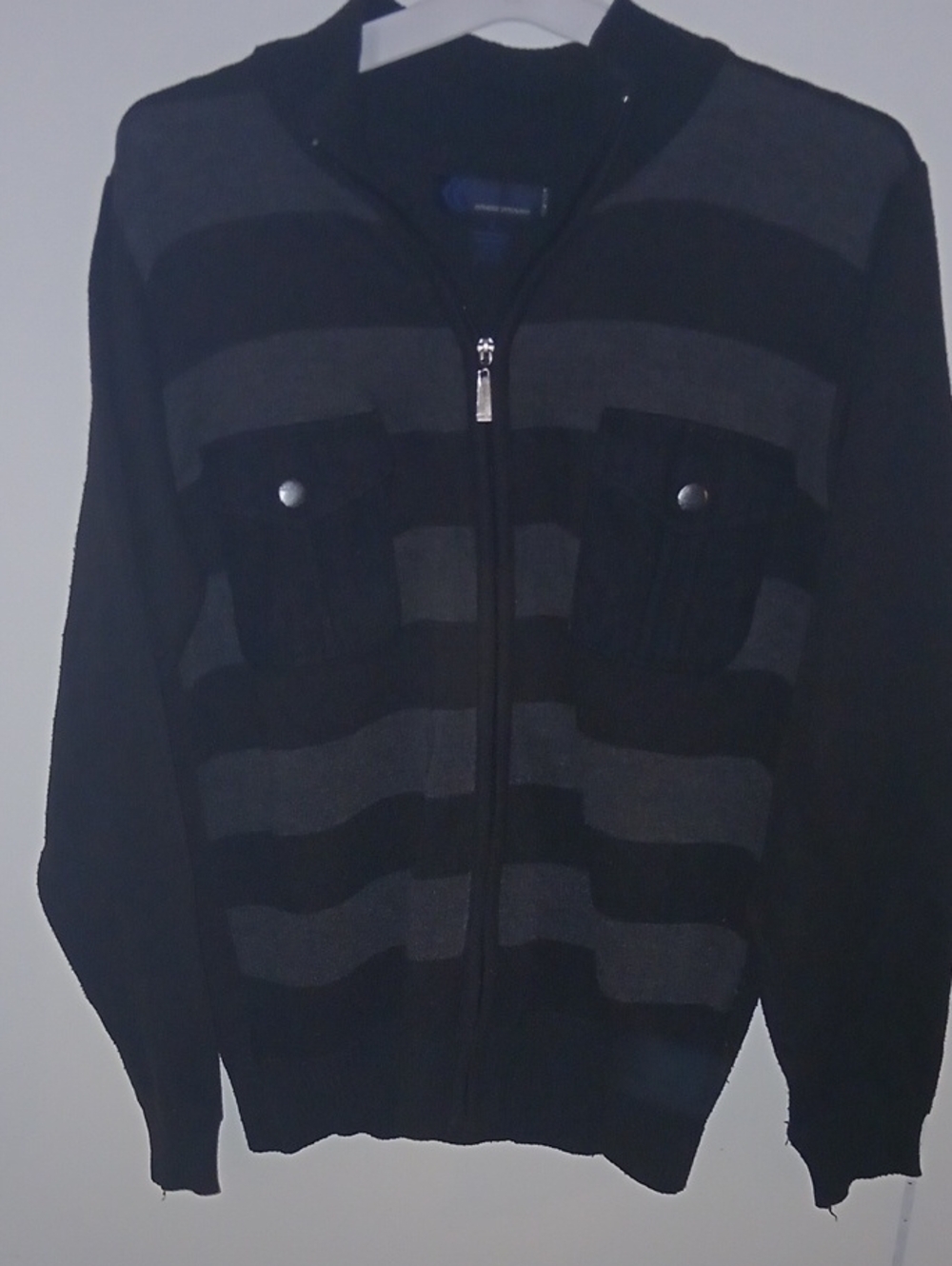 Street Rules Men's Black & Gray Striped Zip-Up Sweater